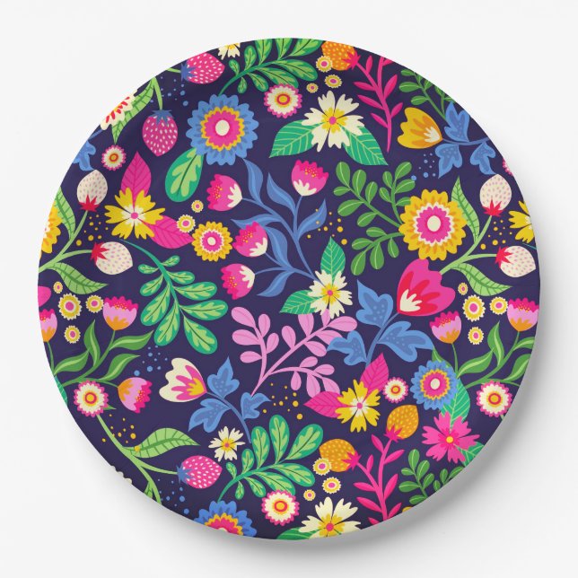 Exotic Hand Painted Floral Pattern-48330 Paper Plate (Front)