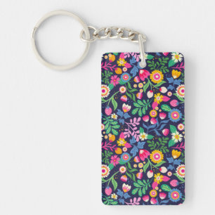 Exotic Hand Painted Floral Pattern Key Ring