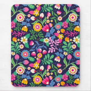 Exotic Hand Painted Floral Pattern Mouse Pad