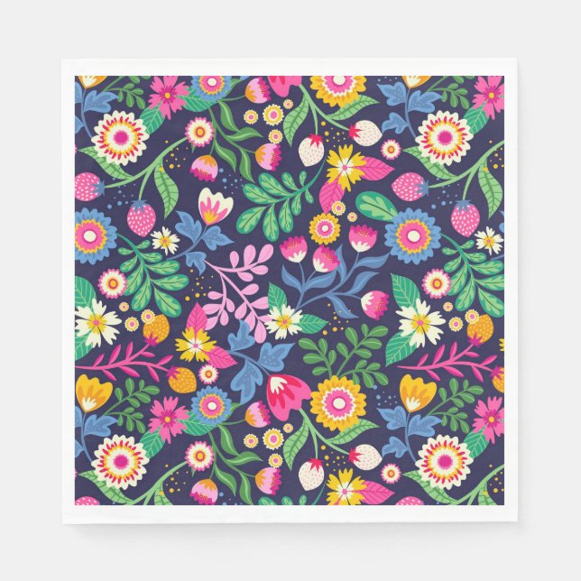 Exotic Hand Painted Floral Pattern Napkin (Front)
