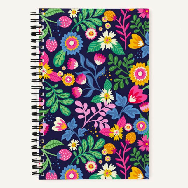 Exotic Hand Painted Floral Pattern Notebook (Front)