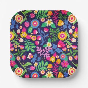 Exotic Hand Painted Floral Pattern Paper Plate