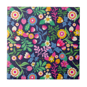 Exotic Hand Painted Floral Pattern Tile