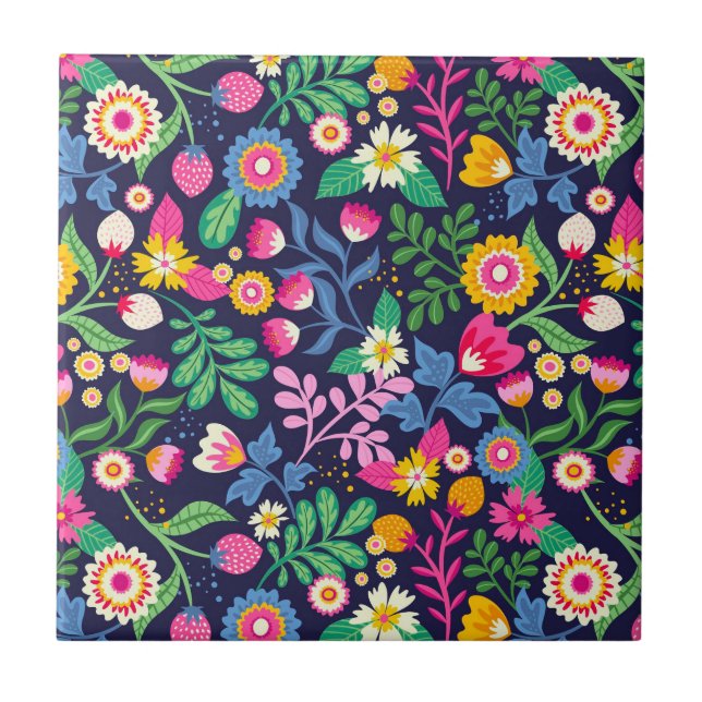 Exotic Hand Painted Floral Pattern Tile (Front)
