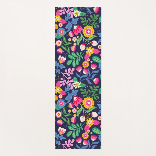 Exotic Hand Painted Floral Pattern Yoga Mat (Front)