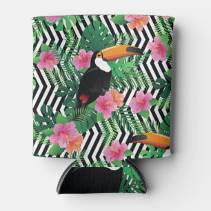 Exotic Hibiscus, Toucan Tropical Texture. Can Cooler