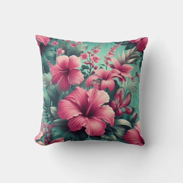 Exotic Hibiscus  - Tropical Floral  Cushion (Front)