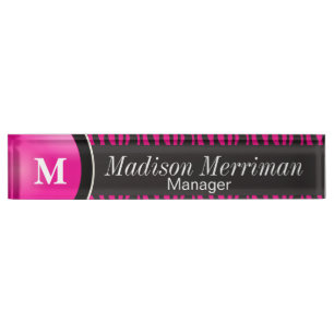 Exotic Hot Pink Zebra Animal Stripes   Personalise Nameplate