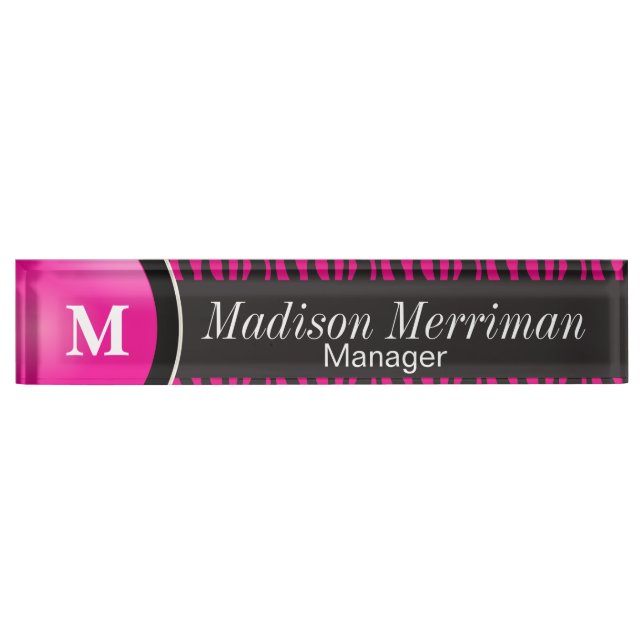 Exotic Hot Pink Zebra Animal Stripes | Personalise Nameplate (Front)