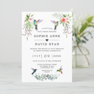 Exotic Hummingbirds Eucalyptus All In One Wedding Invitation