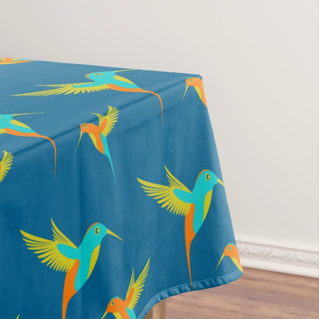 Exotic Hummingbirds Pattern Blue  Tablecloth (In Situ)