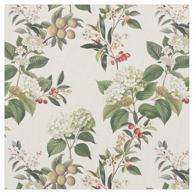 Exotic Hydrangea lush botanical flower garden Fabric (Close Up)