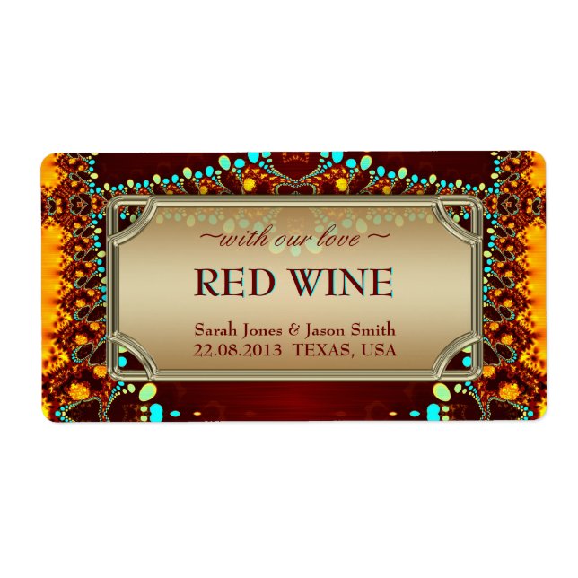 Exotic Indian Bohemian Wedding Wine Labels (Front)
