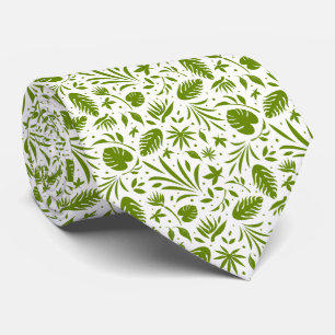 Exotic Jungle Green Leaf Print Tie