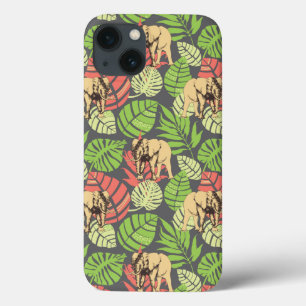 Exotic Jungle Leaves And Elephants iPhone 13 Case