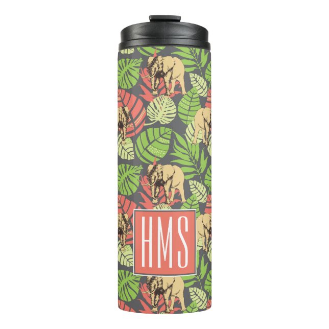 Exotic Jungle Leaves And Elephants | Monogram Thermal Tumbler (Front)