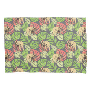 Exotic Jungle Leaves And Elephants Pillowcase
