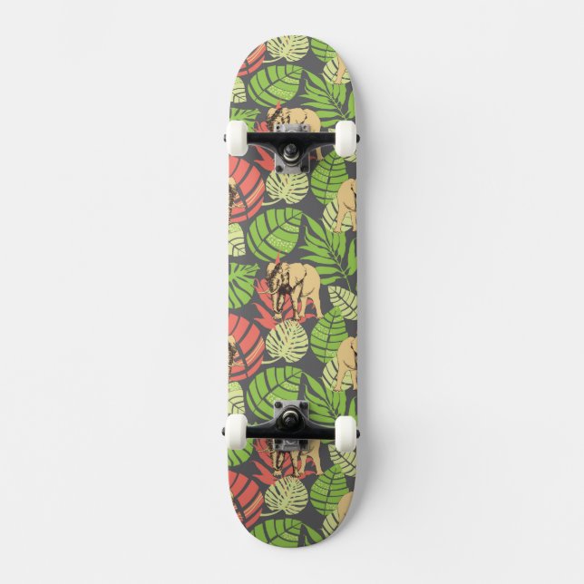 Exotic Jungle Leaves And Elephants Skateboard (Front)