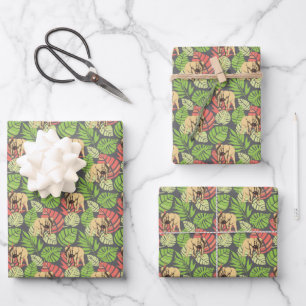 Exotic Jungle Leaves And Elephants Wrapping Paper Sheet