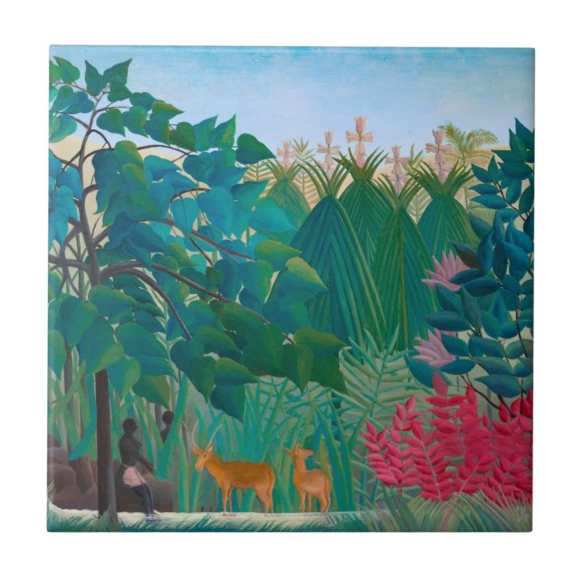 Exotic Jungle Tropical Forest with Waterfall Tile (Front)