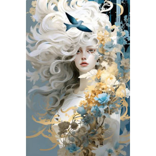 Exotic lady with flowing white hair decoupage tissue paper