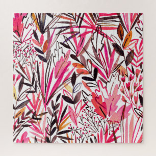 Exotic Leaves Flowers Rainforest Pattern Jigsaw Puzzle