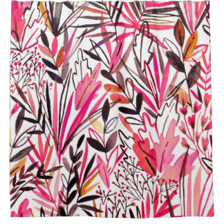 Exotic Leaves Flowers Rainforest Pattern Shower Curtain