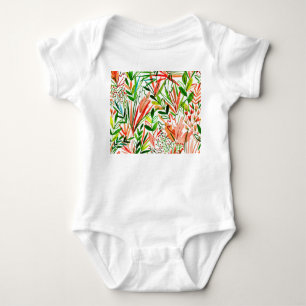 Exotic leaves, flowers, watercolor rainforest patt baby bodysuit