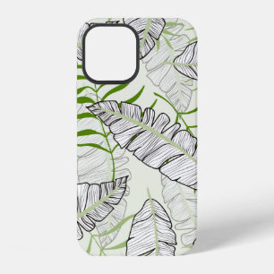 Exotic leaves on a green background. Tropical patt iPhone 12 Case
