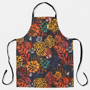 Exotic leaves on denim, seamless print. apron