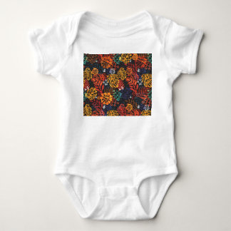 Exotic leaves on denim, seamless print. baby bodysuit