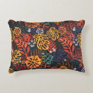 Exotic leaves on denim, seamless print. decorative cushion