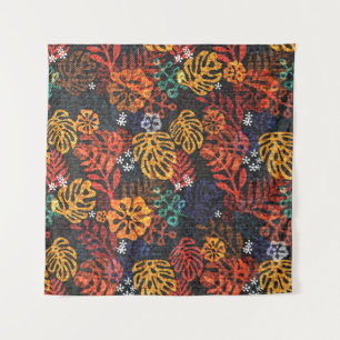 Exotic leaves on denim, seamless print. tapestry