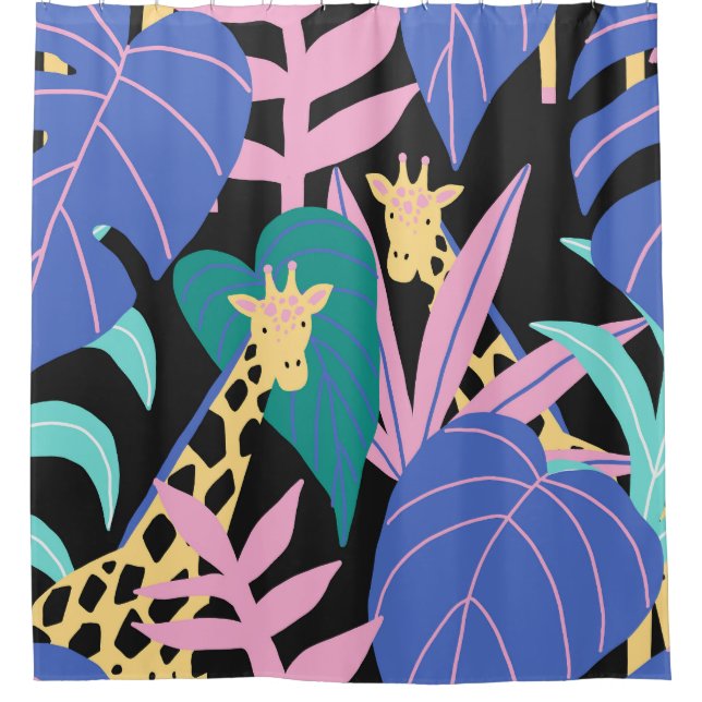 Exotic Leaves: Seamless Giraffe Pattern Shower Curtain (Front)