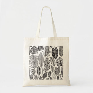 Exotic leaves, vintage floral black and white. tote bag