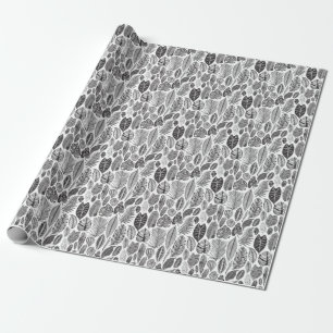 Exotic leaves, vintage floral black and white. wrapping paper
