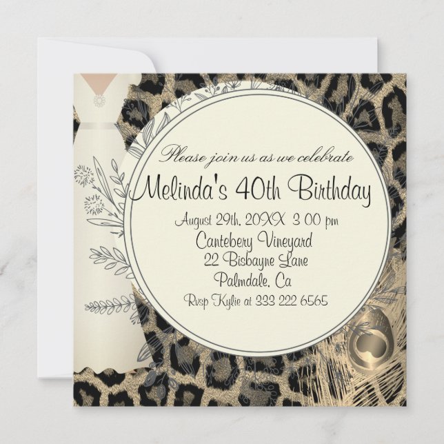 Exotic leopard print elegant birthday invitation (Front)
