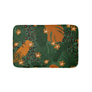 Exotic Leopard Tropical Leaves Pattern Bath Mat