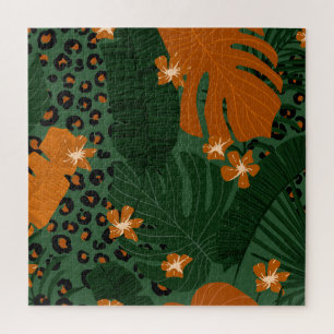 Exotic Leopard Tropical Leaves Pattern Jigsaw Puzzle