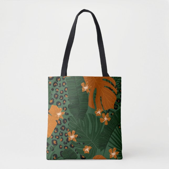 Exotic Leopard Tropical Leaves Pattern Tote Bag (Front)