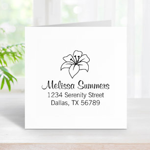 Exotic Lily Flower Address Rubber Stamp
