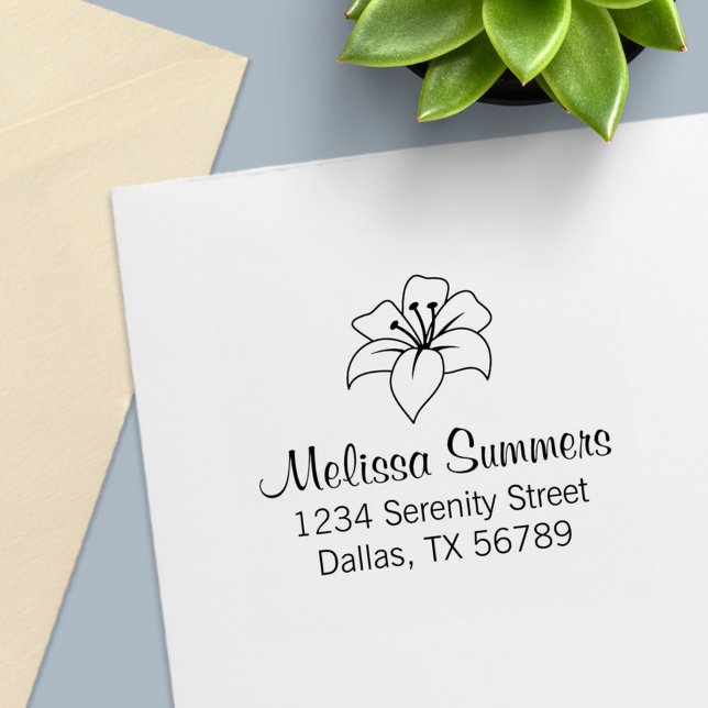 Exotic Lily Flower Address Self-inking Stamp (Creator Uploaded)
