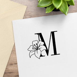 Exotic Lily Flower Monogram Initial 2 Rubber Stamp
