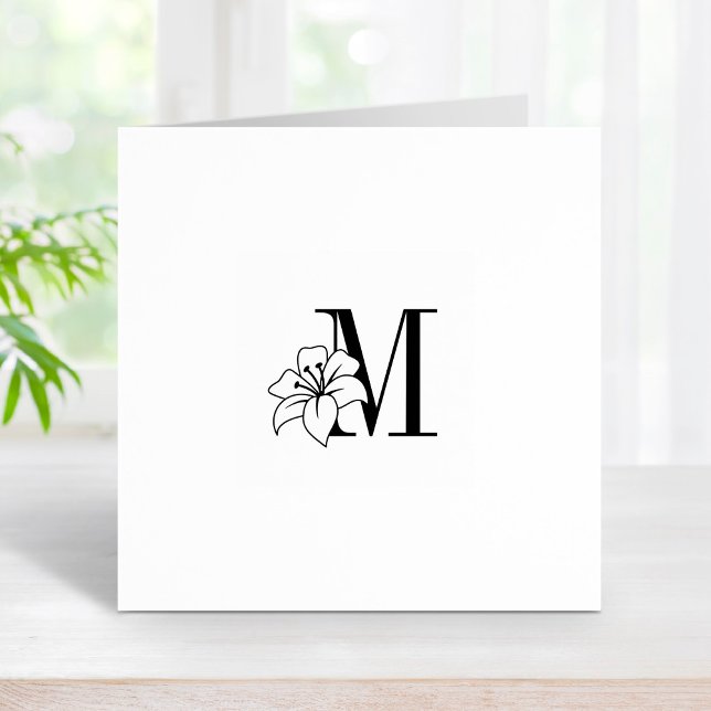 Exotic Lily Flower Monogram Initial Self-inking St Rubber Stamp (Creator Uploaded)