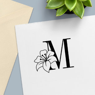 Exotic Lily Flower Monogram Initial Self-inking Stamp