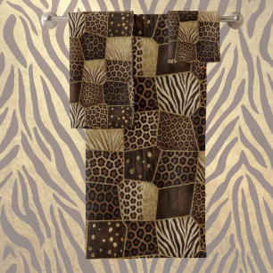 Exotic Luxury Gold + Brown Animal Print Bath Towel Set