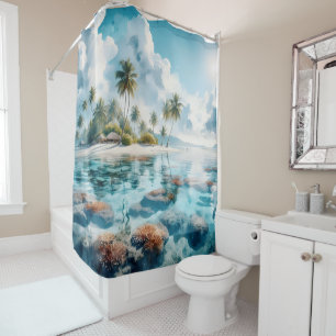 Exotic Maldives Ocean Reef All shades blue white Shower Curtain