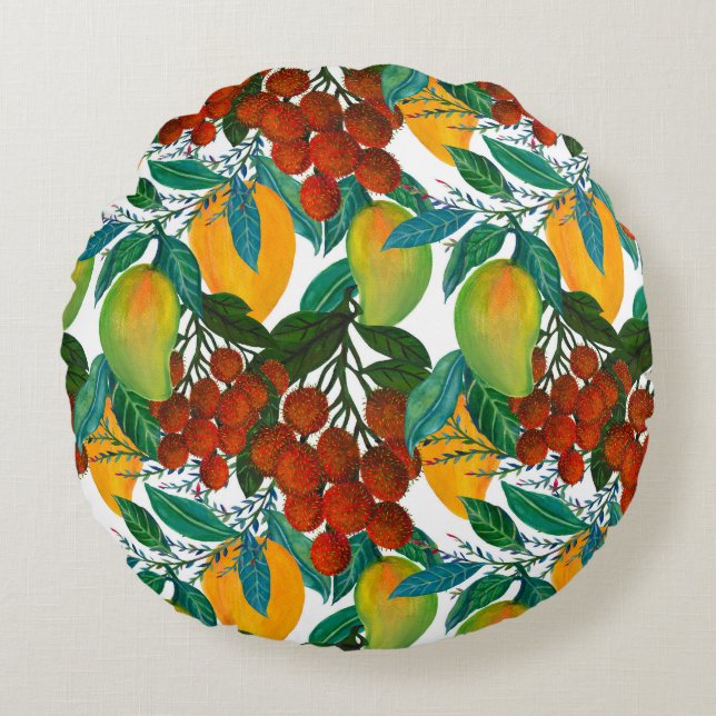 Exotic Mango: Summer Seamless Round Cushion (Front)