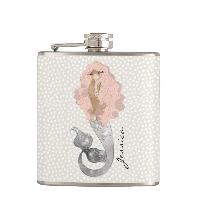 Exotic Mermaid with Your Name Hip Flask (Front)