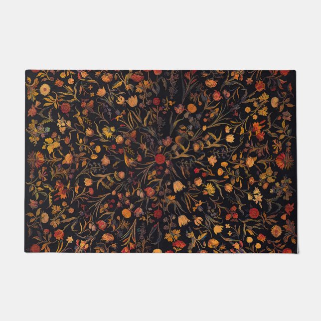 Exotic Midnight Floral Garden Doormat (Front)